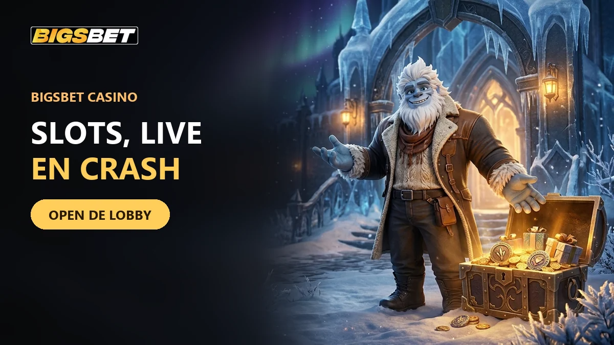 01 biggy de yeti bij het kristallen paleis met een schatkist voor het bigsbet casino
