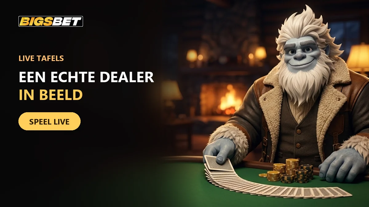 07 biggy de yeti als live dealer aan een kaarttafel bij bigsbet